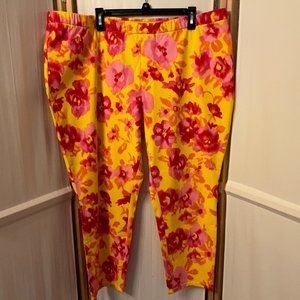 ISAAC MIZRAHI Live Sz 24 WP Yellow with Pink Flowers Pants